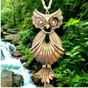 Torino Large Owl Pendant Silver Tone Vintage Necklace Pendant 3.25”